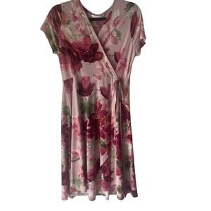 Chris & Carol Women's Size Large Pink Floral Wrap Above Knee Dress